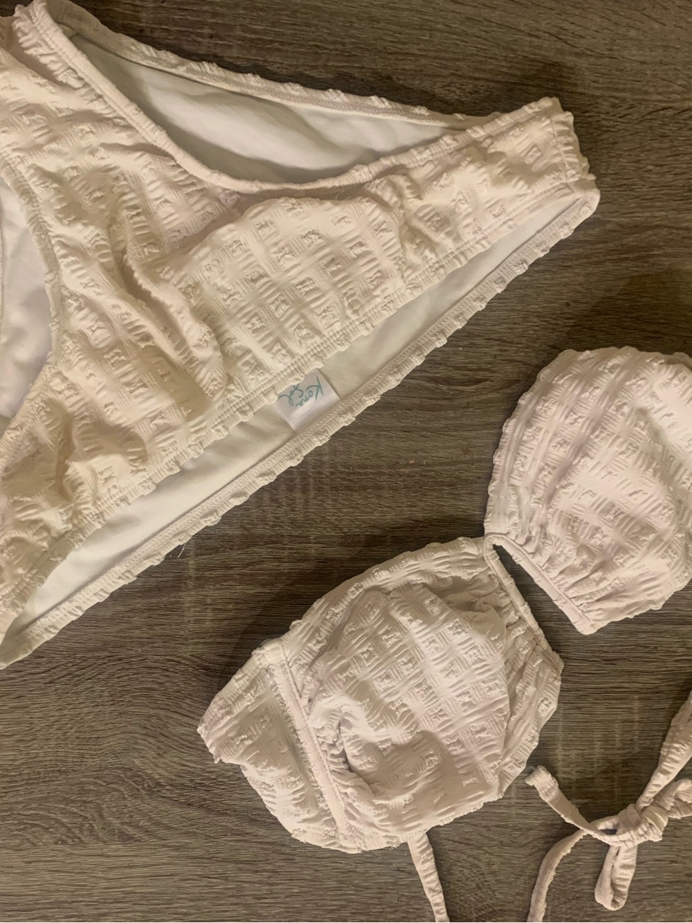 Kona Sol Cream Textured Bandeau Bikini Set